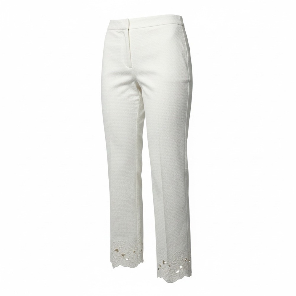 Jones New York Women White Stretch Embroidered Laced Ankle Pants Size 10